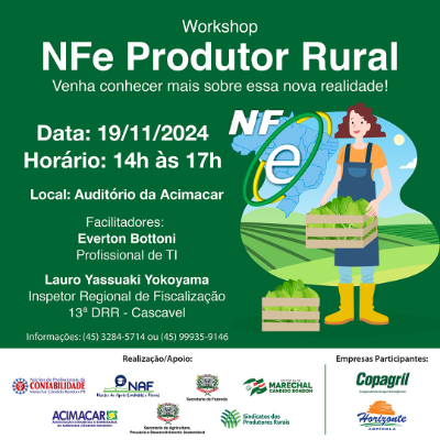 Workshop sobre nota fiscal eletrônica do produtor rural acontece nesta terça-feira 19